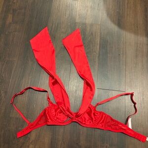 Victoria Secret Dream Angels Wicked Open Cut Halter Bra Bright Red NWT Small